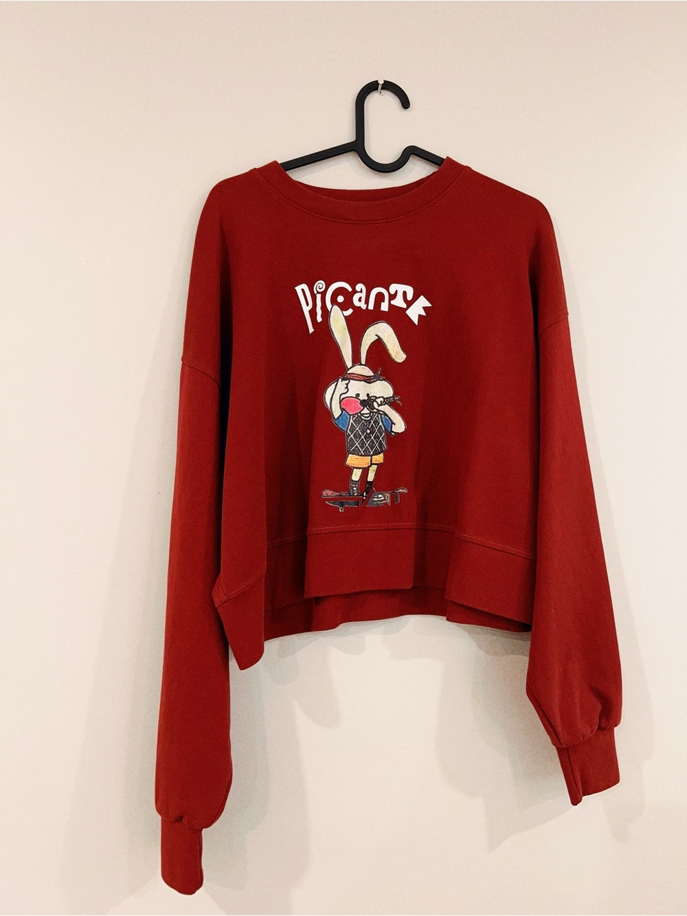Red Graphic Bunny Crop Sweatshirt